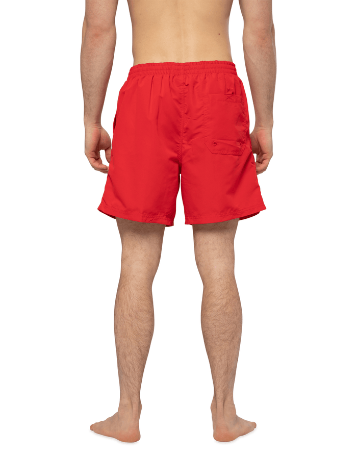 Zoggs Penrith 17’’ hot red swim trunks with drawstring waistband, side pockets, and internal mesh lining