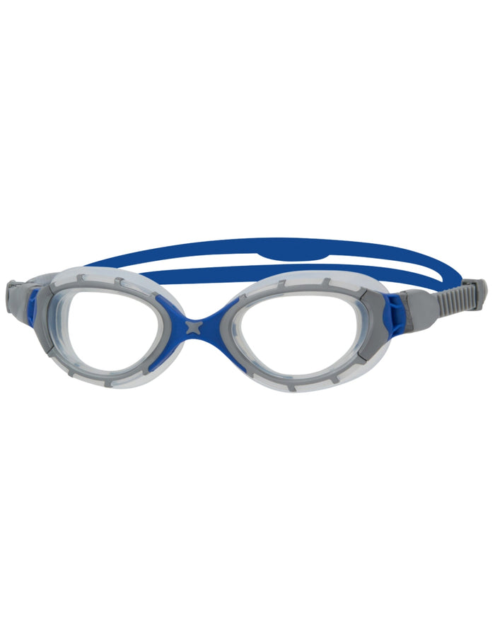 Zoggs Predator Flex 2.0 blue gray swim goggles with clear lenses