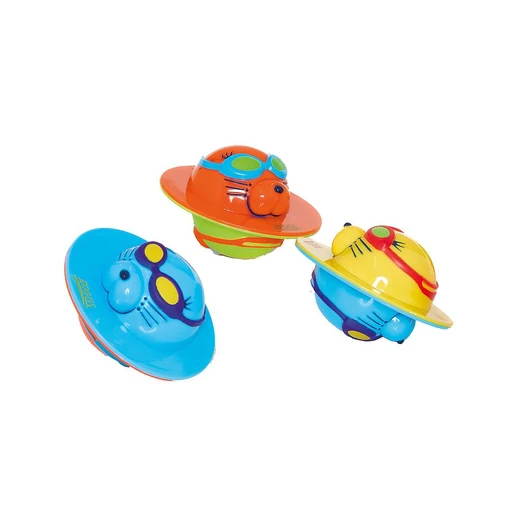 Colorful Zoggs Seal Flips 4-pack of space-themed bath toys